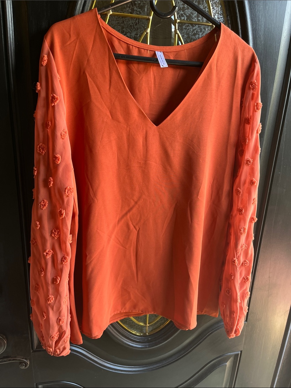 Women's Coral V-Neck Long Sleeve Top